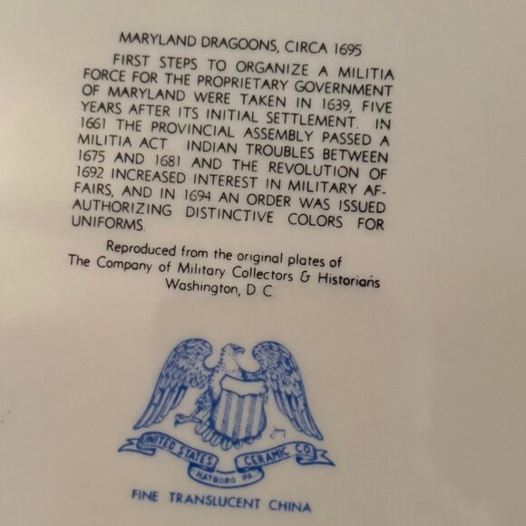 Maryland Dragoons c1695 Collector's Plate Ridgeway China - Picture 4 of 4